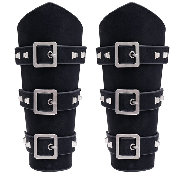 Thajaling 2 Stück Mittelalterliche Leder Armschützer, Punk Gothic Lederarmschienen, Vintage LARP Arm