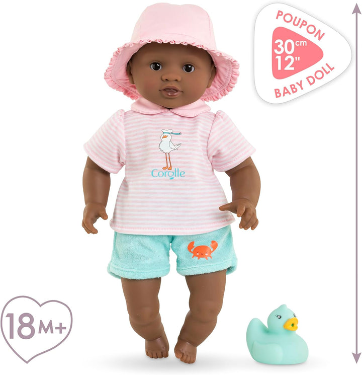 Corolle Mon Premier Poupon Badebaby Alyzée, Weichkörper-Badepuppe mit Badetier, Schlafaugen, abnehmb