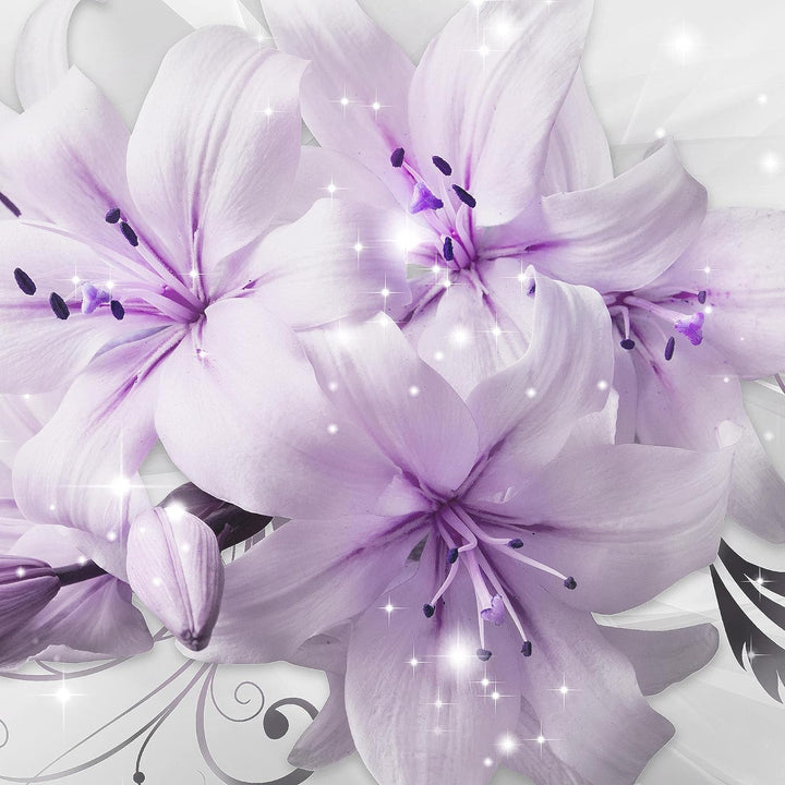 Runa Art Wandbilder Blumen Lilien 5 Teilig Bild auf Vlies Leinwand Deko Wohnzimmer Abstrakt Violett