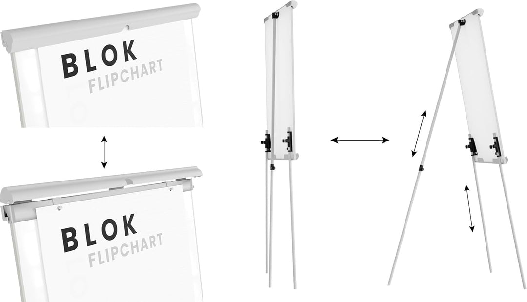 ALLboards Flipchart 100x70cm, Stativ, Dreibeinig, Höhenverstellbar, Whiteboard Magnettafel Magnetisc