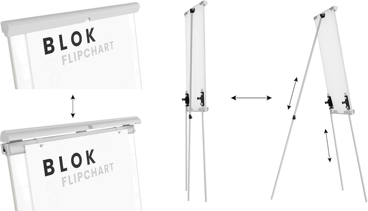 ALLboards Flipchart 100x70cm, Stativ, Dreibeinig, Höhenverstellbar, Whiteboard Magnettafel Magnetisc