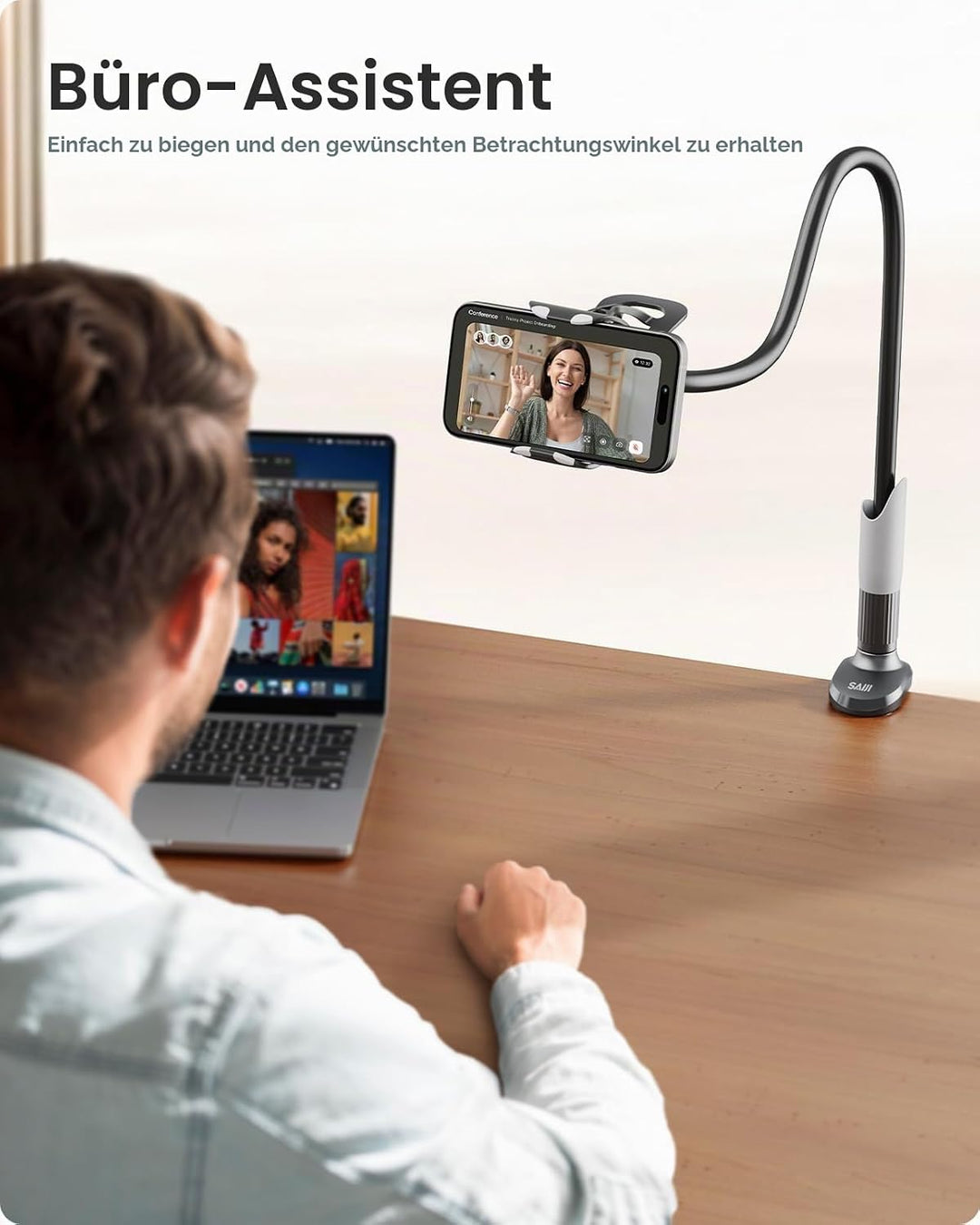 SAIJI Handy Halter für Bett, Schwanenhals Handy Halterung Braun, Braun