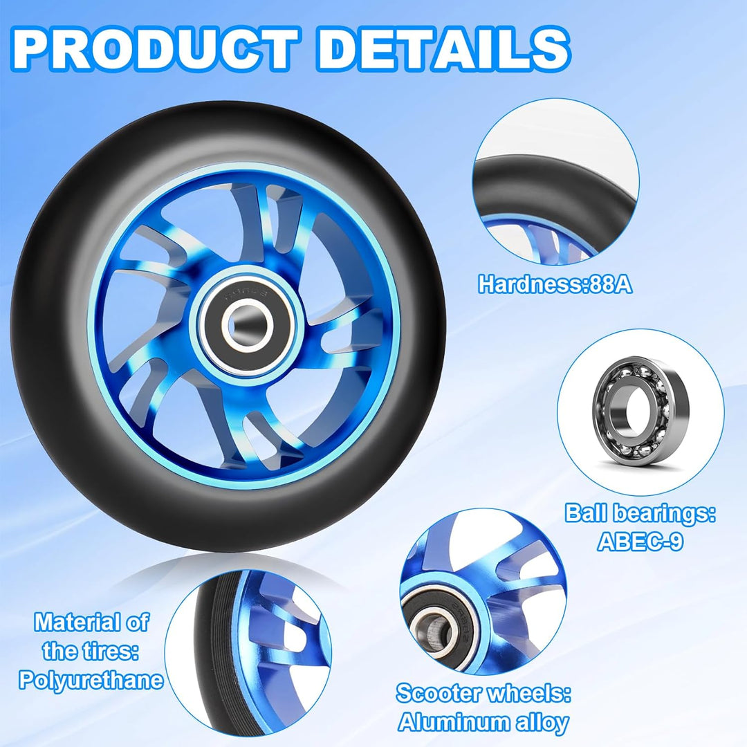 100mm Stunt Scooter Rollen Roller Reifen, 2 Stück Scooter Ersatzräder mit ABEC-9 Lagern, Härtegrad 8