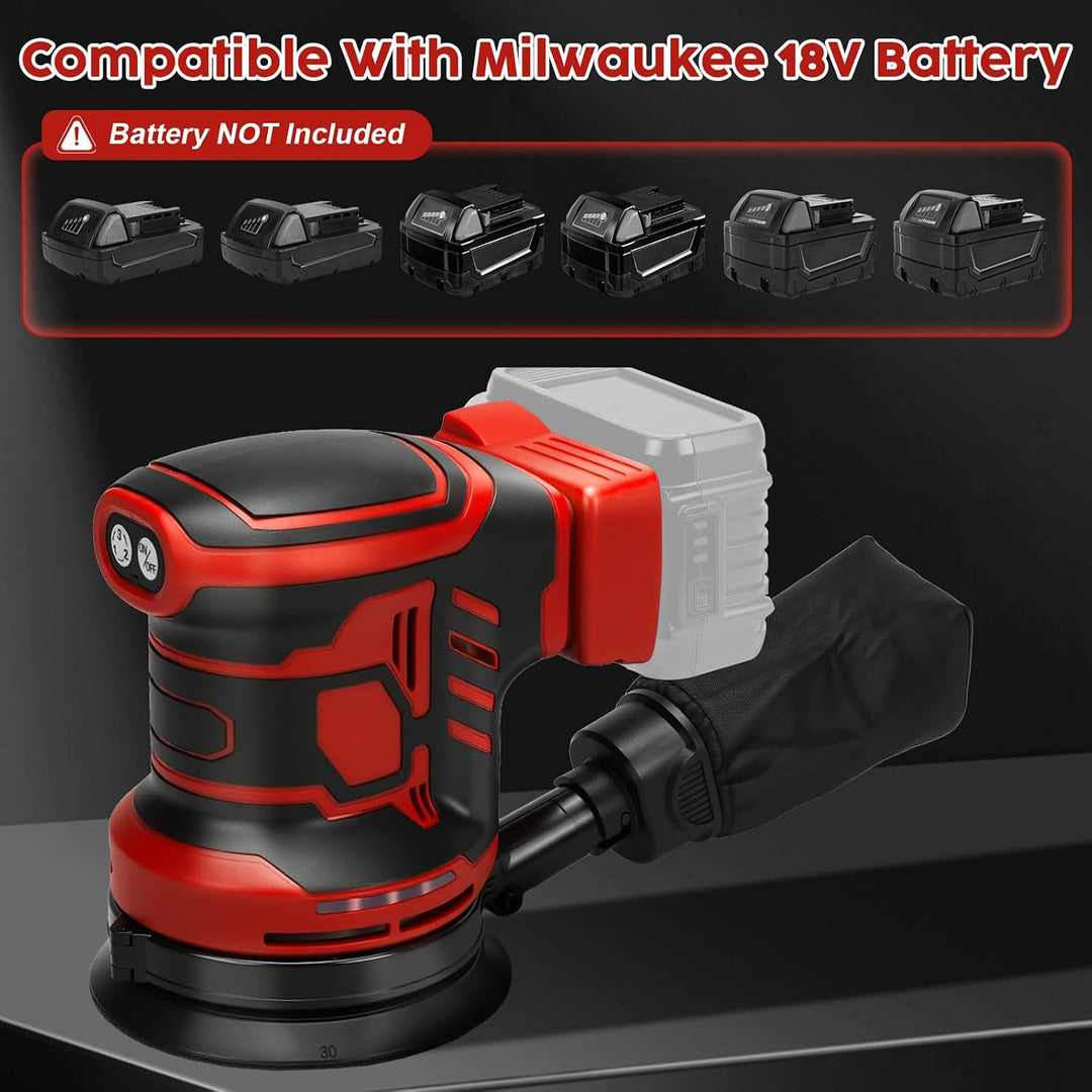 Akku-Exzenterschleifer, 125 mm Professional Exzenterschleifer für Milwaukee M18 18V Akku, 11000rpm A