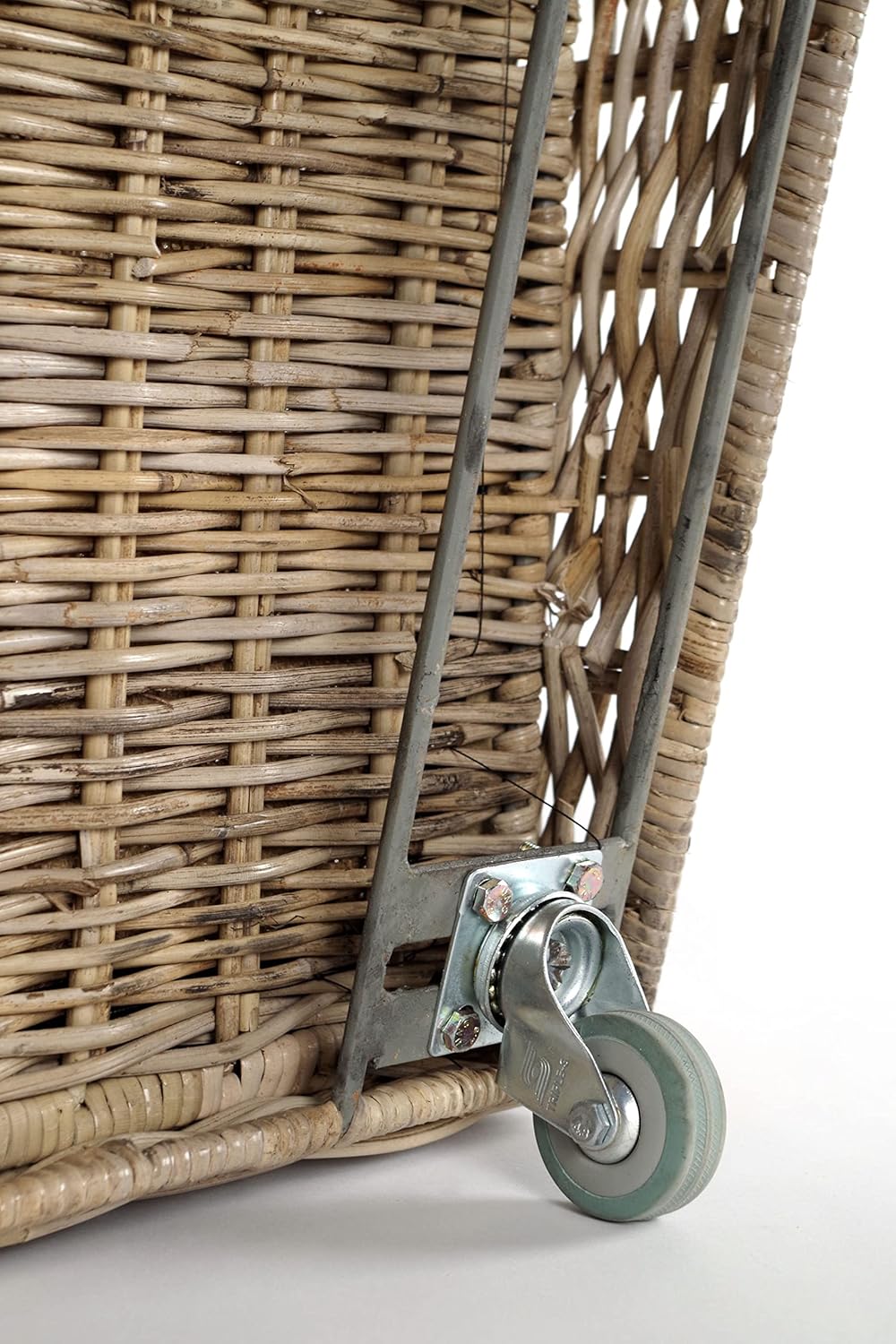 Kobolo Kaminholzwagen aus Rattan, Kubu Grey mit Leinenstoff, 44x34x 78 cm, robuste & stilvolle Holza