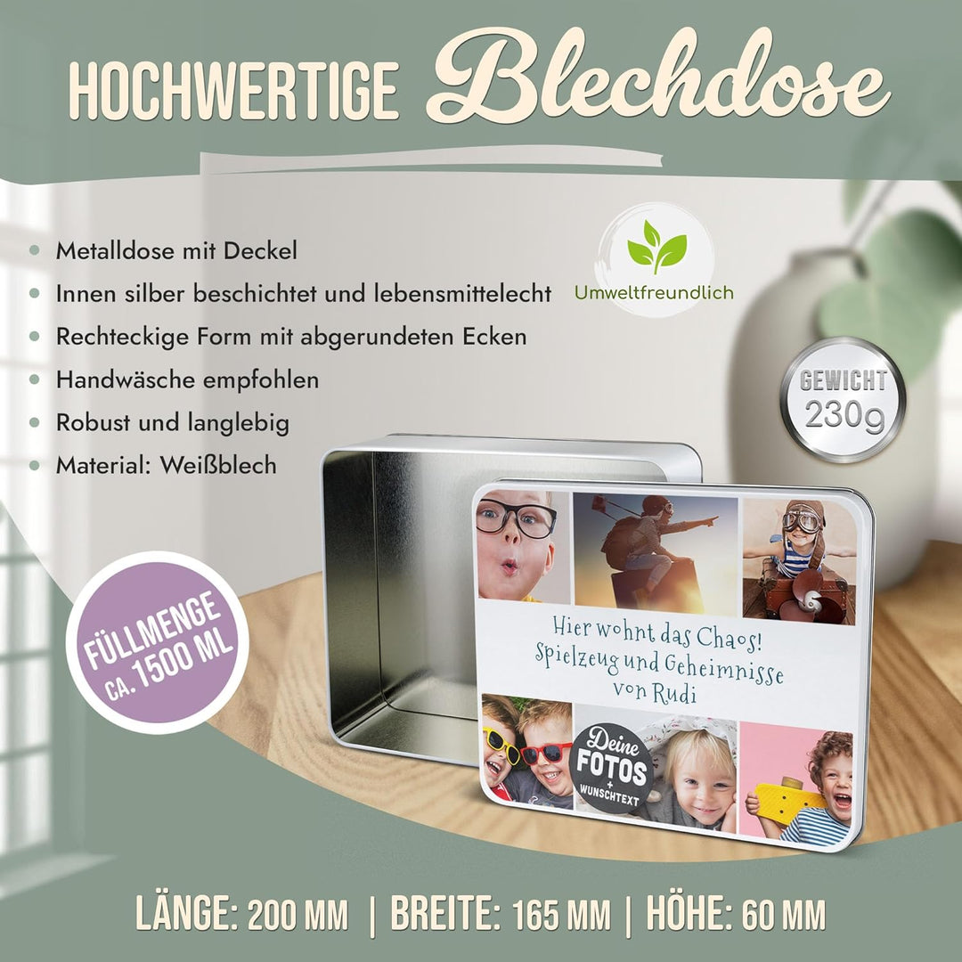 Print Royal PR Geschenkdose selbst gestalten mit 6 Fotos & 3 Zeilen Text - Blechdose bedrucken, Pers