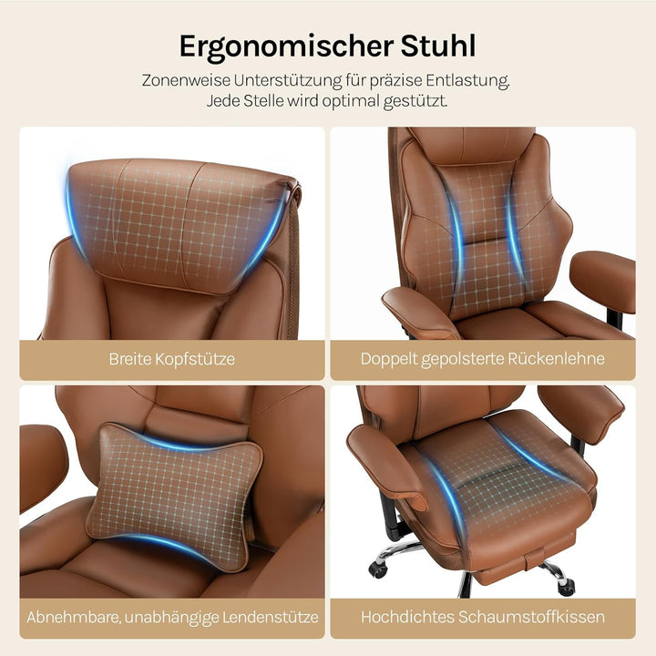 WOLTU Bürostuhl ergonomisch, Chefsessel Doppellagige weiche Rückenlehne, 3-stufige Rückenlehnenverst