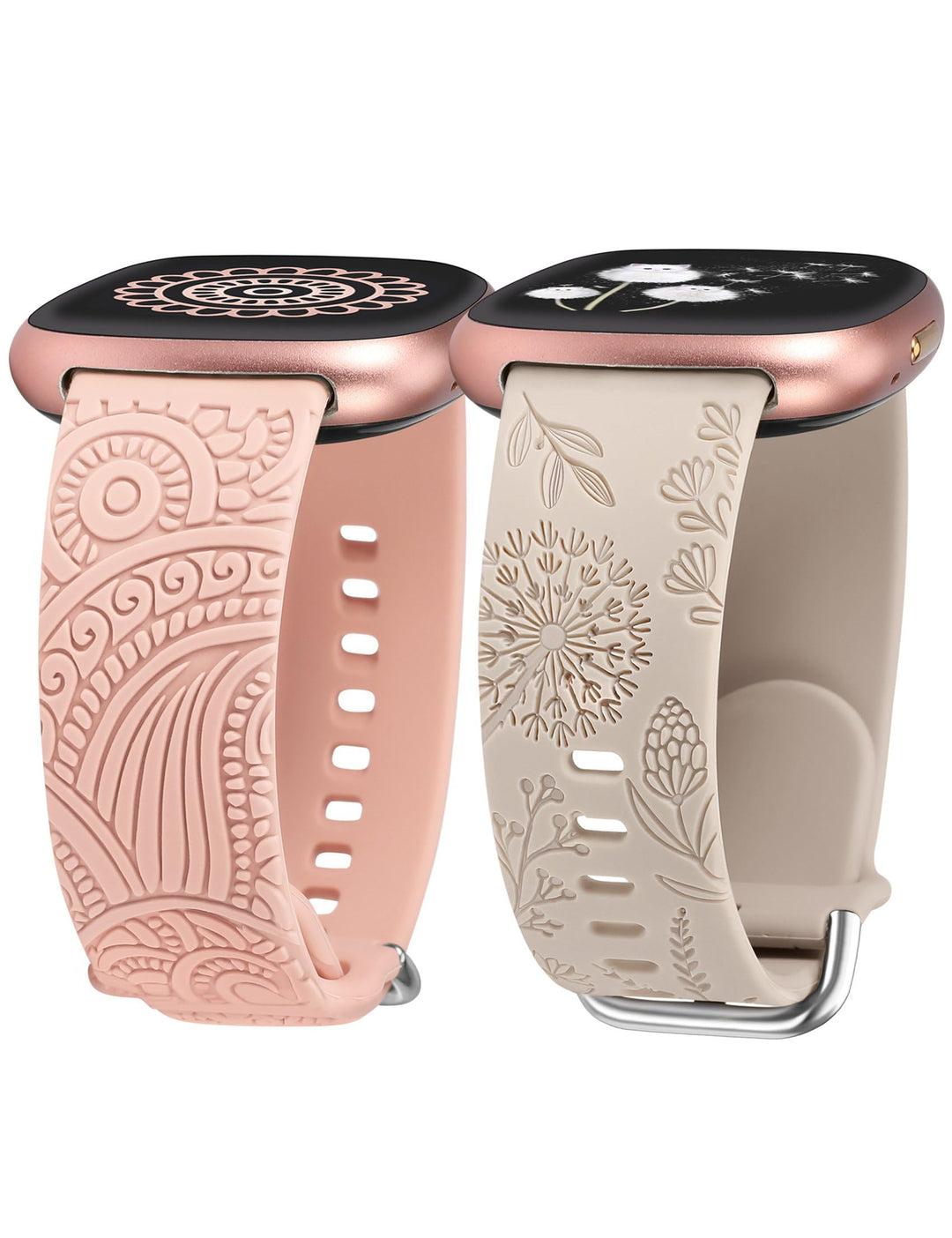 TOYOUTHS 2 Stück Floral Gravierte Armband kompatibel mit Fitbit Versa 4/Versa 3/Sense 2/Sense Armban