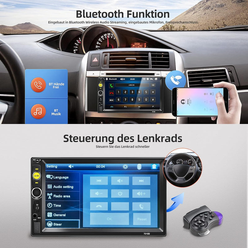 NHOPEEW 7 Zoll Autoradio mit Mirror Link 2 Din MP5 Player Bluetooth Lautsprecher AUX USB FM TF Karte