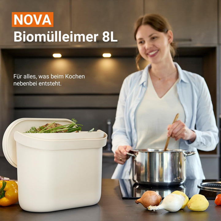GARANTIA NOVA Biomülleimer Küche 8L Sandbeige Geruchsdichter Komposteimer | für Küchenabfälle Kleine
