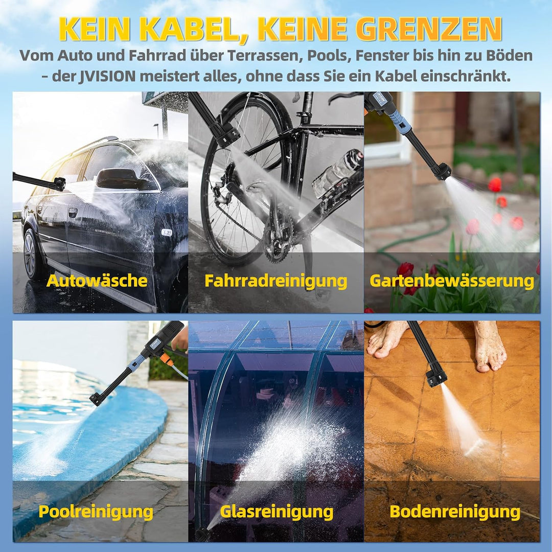 JVISION Akku Hochdruckreiniger Mobiler mit Wasserhahnanschluss &amp; 2X 4000mAh Akku, Kabelloser Pressur