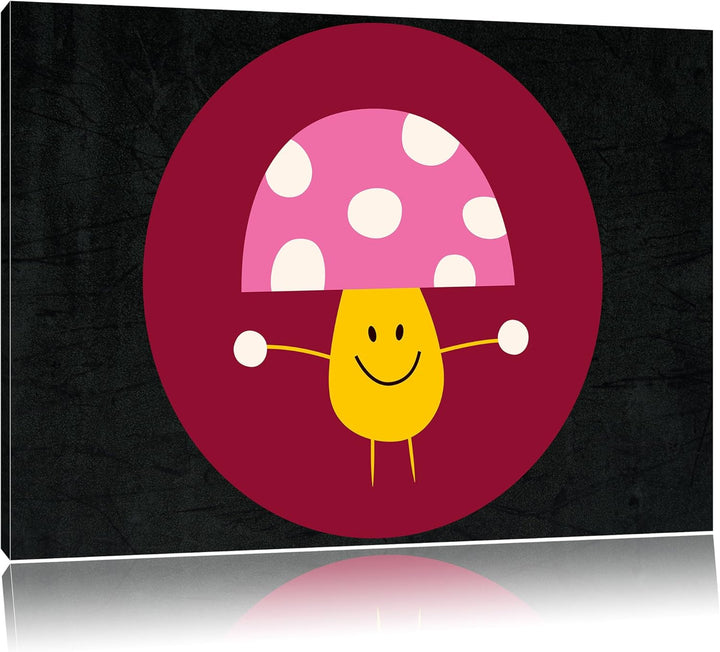 Niedlicher Pilz schwarz, Format: 100x70 auf Leinwand, XXL riesige Bilder fertig gerahmt mit Keilrahm