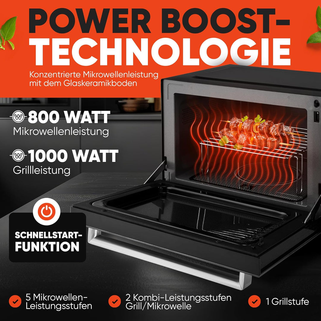 ProfiCook® Mikrowelle mit Grill | 23L | ohne Drehteller | vertikalöffnende Tür | 1000 Watt Grillleis