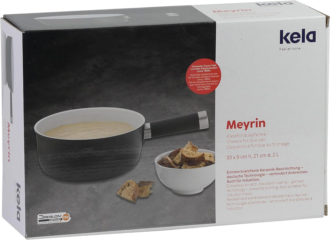 Kela 16571 Käsefondue-Pfanne, Aluguss, Keramisch beschichtet, Induktionsgeeignet, 1 L, Meyrin, grau