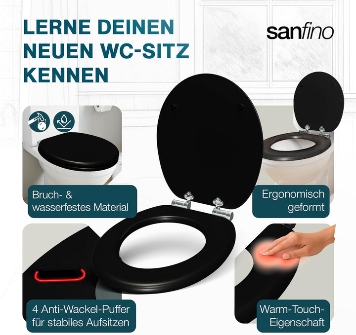 SANFINO® Premium WC Sitz mit Absenkautomatik – hochwertige Toilettendeckel aus Holz, viele bunte Mot