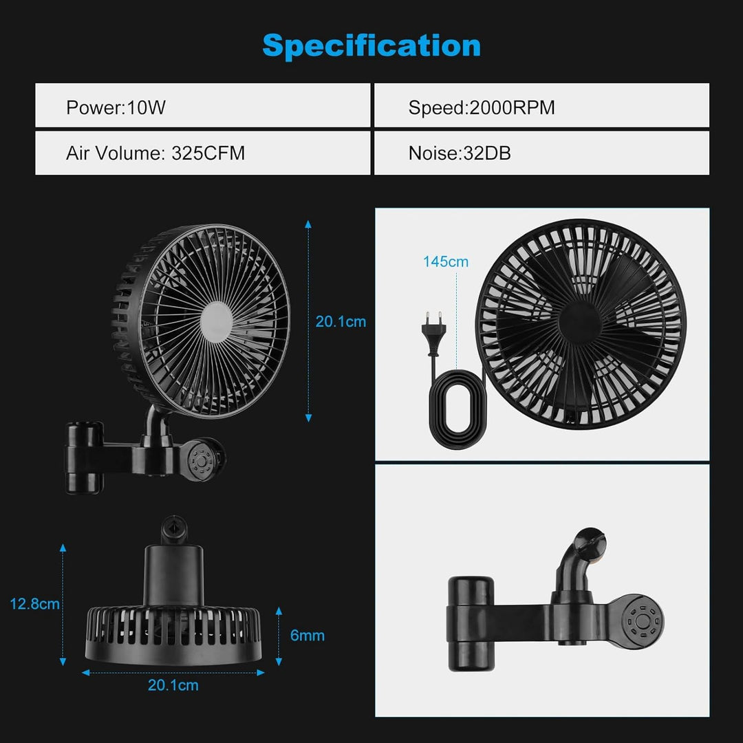 Grow Ventilator mit Clip - Leiser 10W Lüfter mit Langlebigem EC-Motor, 4 Windstufen, Oszillierend, 3