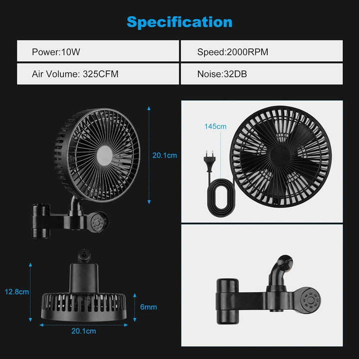 Grow Ventilator mit Clip - Leiser 10W Lüfter mit Langlebigem EC-Motor, 4 Windstufen, Oszillierend, 3
