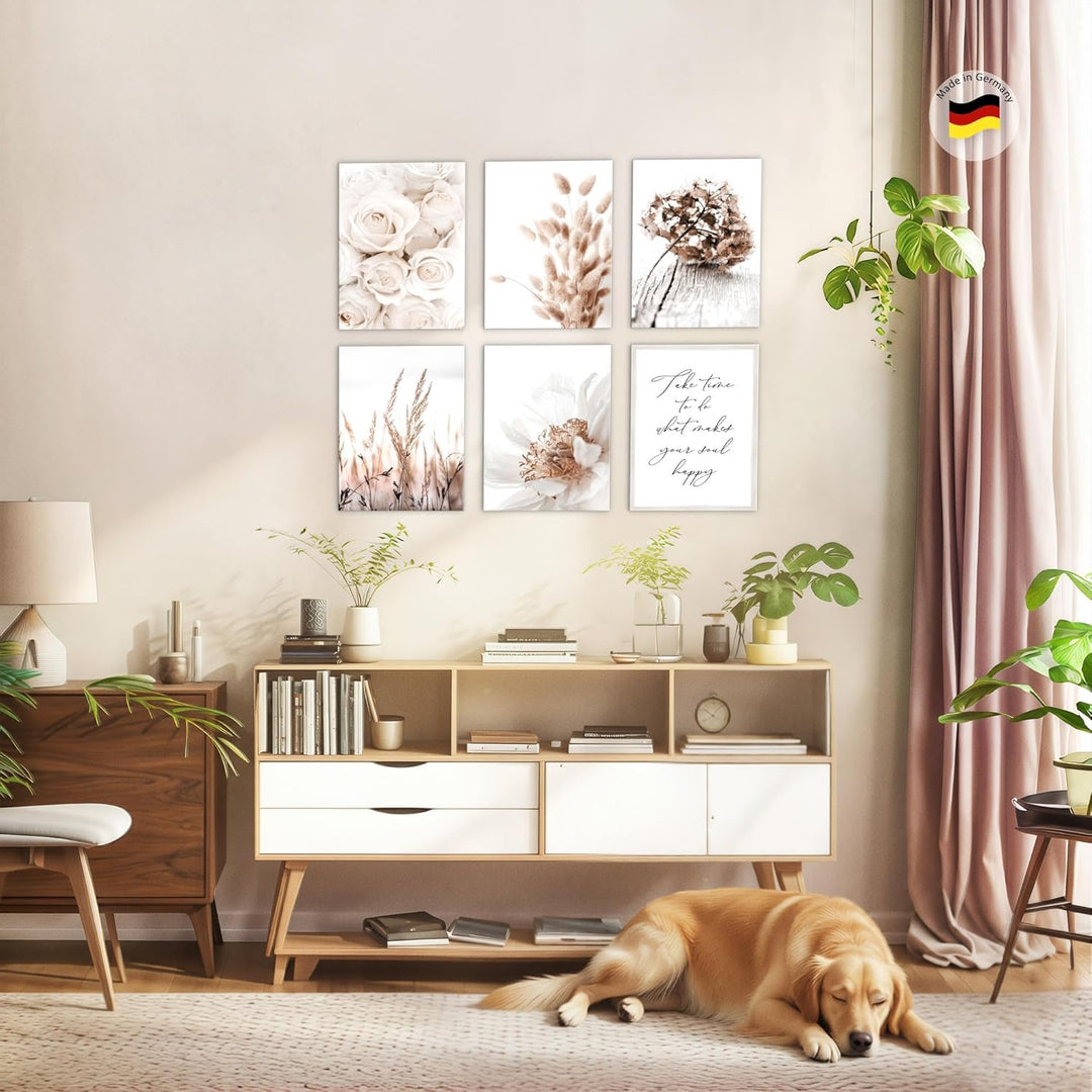 Novart Wandbilder Set - KOMPLETT AUFHÄNGFERTIG - - Moderne Bilder Boho Blumen Wohnzimmer Schlafzimme