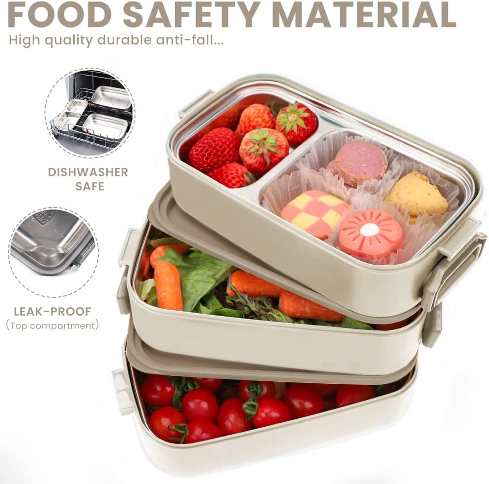 Bugucat Lunchbox Edelstahl 1700ML,Bento Box Brotdose Auslaufsicher Luftdichte Brotzeitbox mit Fächer