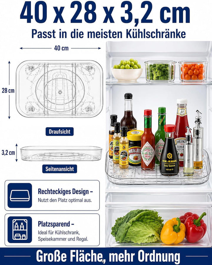 Kühlschrank Drehteller Organizer, Lazy Susan Rechteckig, Drehteller Kühlschrank 40 cm, rutschfest, S