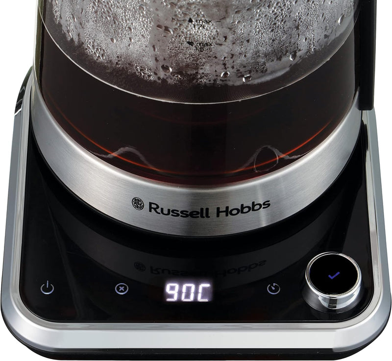 Russell Hobbs Wasserkocher Glas mit Temperatureinstellung & Teesieb [40-100°C] Attentiv Edelstahl (D