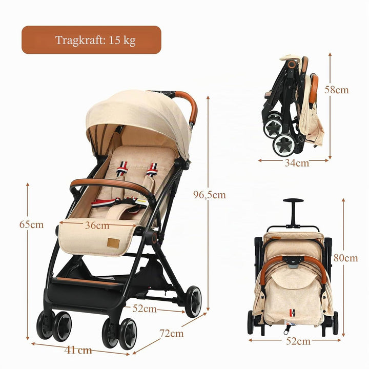 LIFEZEAL Kinderwagen Klappbar, Kinderbuggy mit Liegeposition & verstellbarer Rückenlehne, Reisebuggy