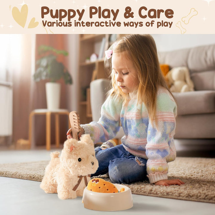 ROBUD Hund Spielzeug Kinder, 2-in-1 Nachziehtiere Spielzeug & Tierpflege Rollenspielset mit Holz Hun