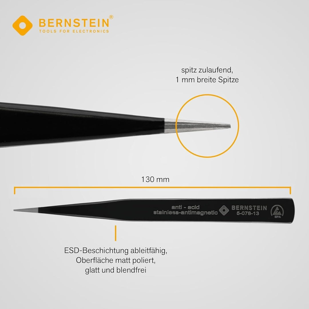 BERNSTEIN ESD Pinzetten Set 6 tlg. | Präzisionspinzette spitz gebogen, entgitterwerkzeug plotter, lö