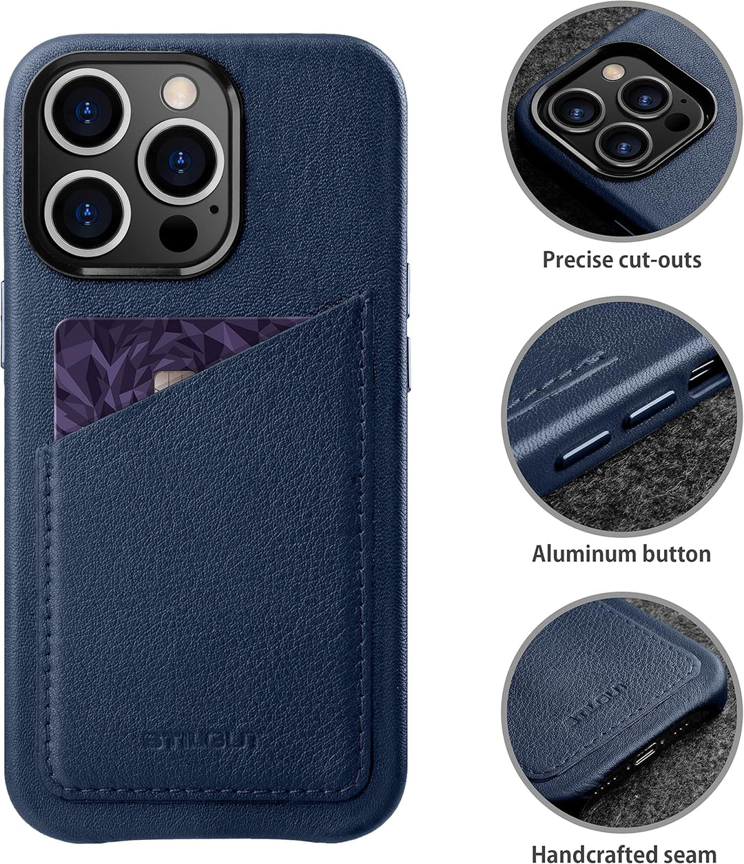 STILGUT Cover kompatibel mit iPhone 13 Pro Hülle mit Kartenfach, Case aus Leder, Kartenhülle - Dunke