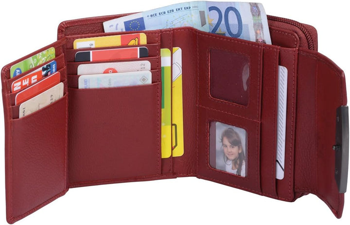 Damenbörse LEMONDO in Echt-Leder, cherry, 13x10cm, Cherry