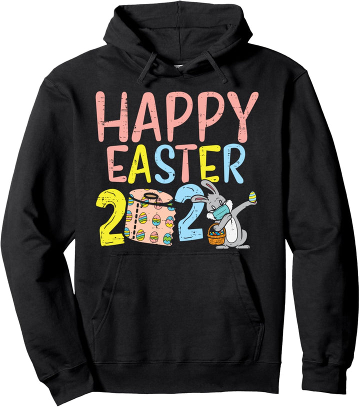 Happy Easter 2021 Toilet Paper Bunny In Mask Dab Quarantine Pullover Hoodie