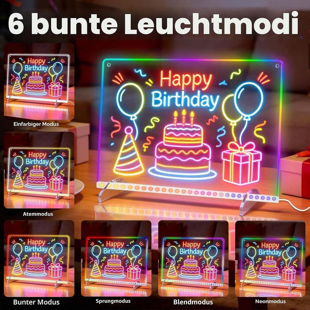 Leuchtendes LED Zeichenbrett für Kinder, Led Zeichentafel mit 13 Farben & 6 Modi mit Schalter 35x25