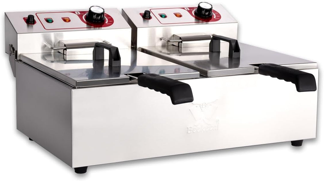 Beeketal 'BTF20a' Doppel Kaltzonen Fritteuse (2 x 9 Liter Volumen für max. 2 x 5 Liter Öl) Edelstahl