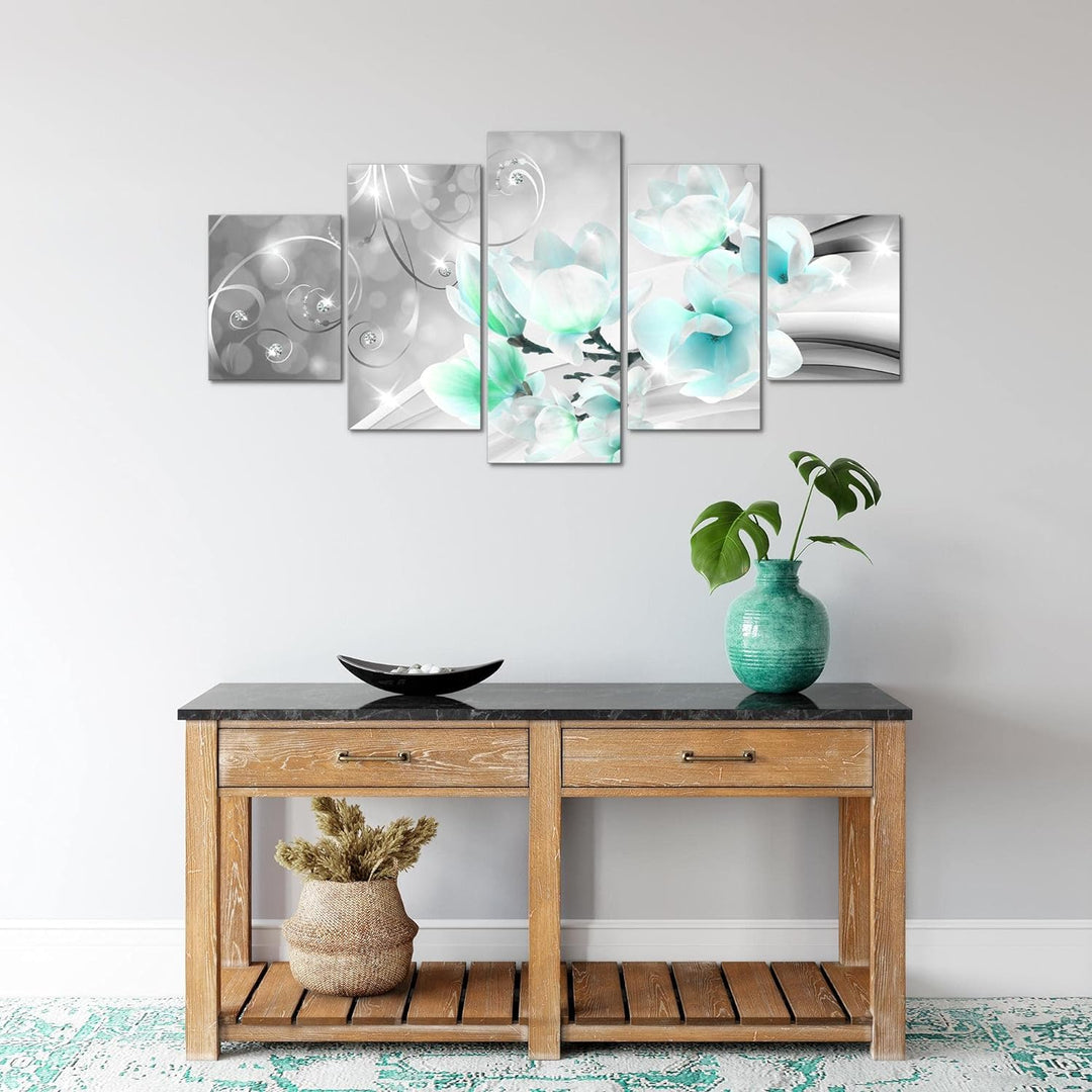 Runa Art Wandbilder Blumen Abstrakt 5 Teilig Bild auf Vlies Leinwand Deko Wohnzimmer Diamant Grau Tü