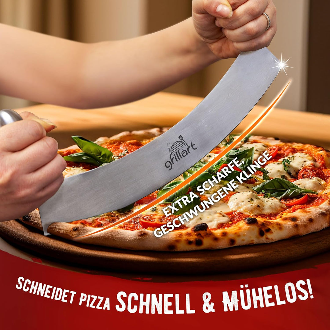 grillart® Premium Pizzamesser – Extra scharfer Edelstahl Pizzaschneider mit 30 cm Klinge & Doppelgri