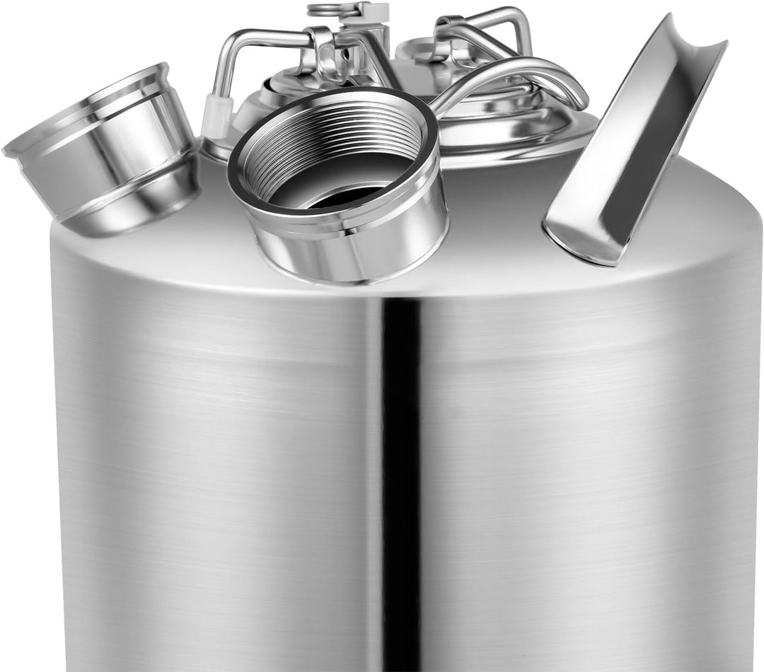MIUKYUI Professionelles 10L Edelstahl Reinigungsfass für Bierleitungen 3-Fach Anschluss mit Deckel u