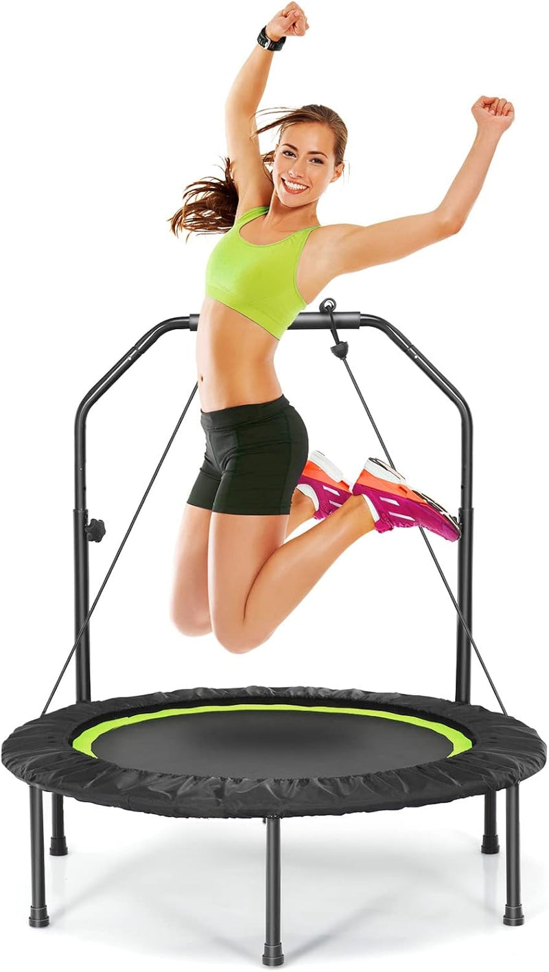 GYMAX Fitness Trampolin φ101cm, leise faltbares Mini Trampolin bis zu 150 kg Belastbar, Gartentrampo