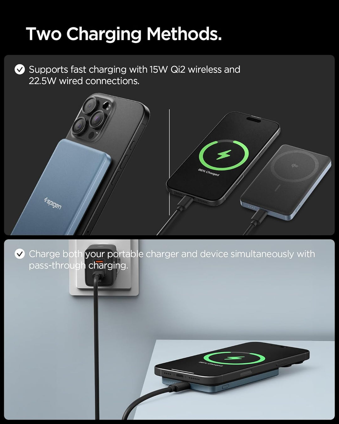 Spigen Essential Qi2 MagSafe Powerbank 5000mAh 22,5W Magnetische Kabellose Powerbank Ladegerät für i