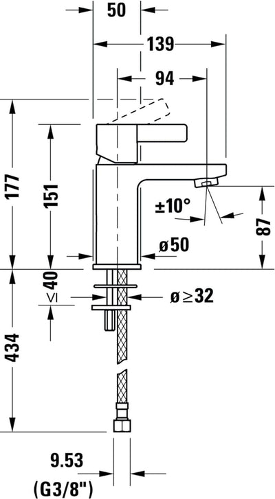 Duravit D-Neo Waschtischarmatur, Grösse S (Auslauf Höhe 87 mm). Wasserhahn Bad in Chrom S ohne Zugst