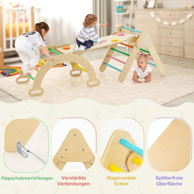 COSTWAY Kletterdreieck, Kletterbogen, Kletterdreieck mit Rutsche, inkl. doppelseitige Rampe, zum Kle