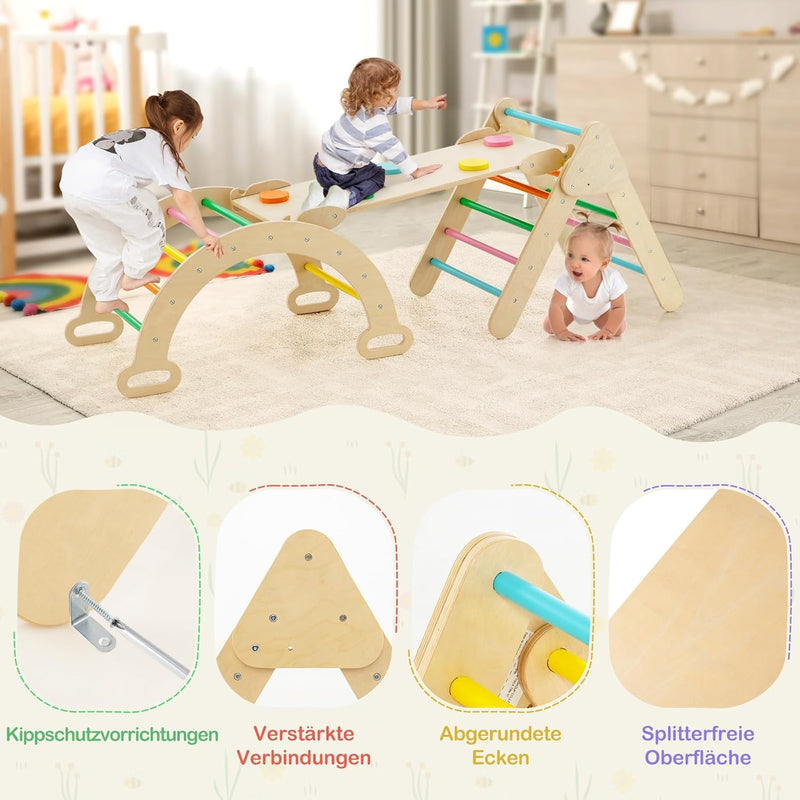 COSTWAY Kletterdreieck, Kletterbogen, Kletterdreieck mit Rutsche, inkl. doppelseitige Rampe, zum Kle