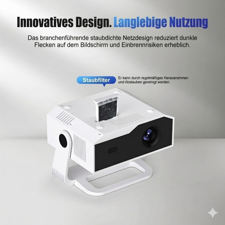 ZDK 2026 Upgrade Mini Beamer Integrierte Apps, Android 14, unterstützt 4K 1080P, Trapezkorrektur, WL