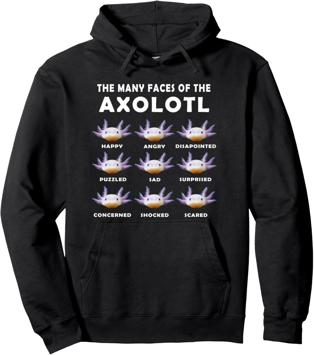 Axolotl Mexican Walking Fish Cute Amphibian Axolotl Faces Pullover Hoodie