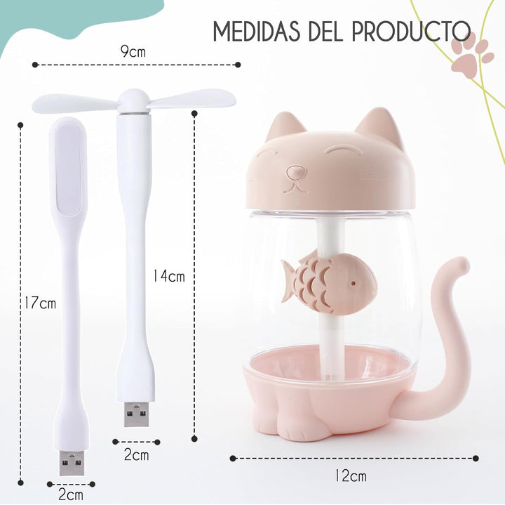 Mini-Luftbefeuchter für Kinder, 350 ml, mit LED-USB-Licht und Mini-Ventilator, leiser kalter Nebel f