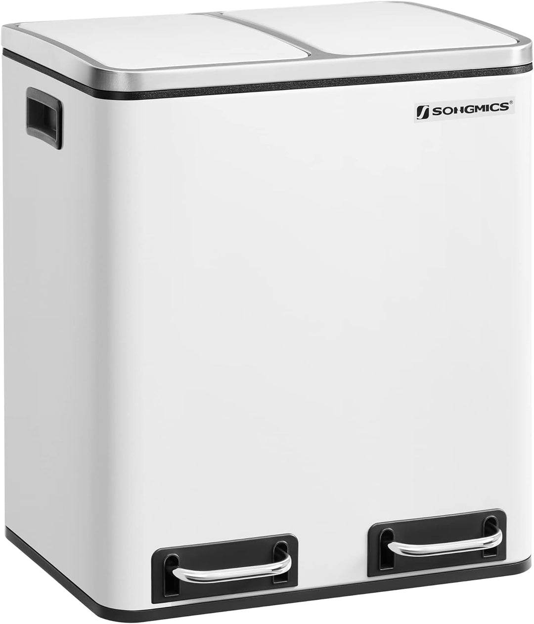 SONGMICS Mülleimer Küche, 2 x 15 Liter, Mülltrennsystem 2 Fächer, Abfalleimer, Treteimer, für gelben