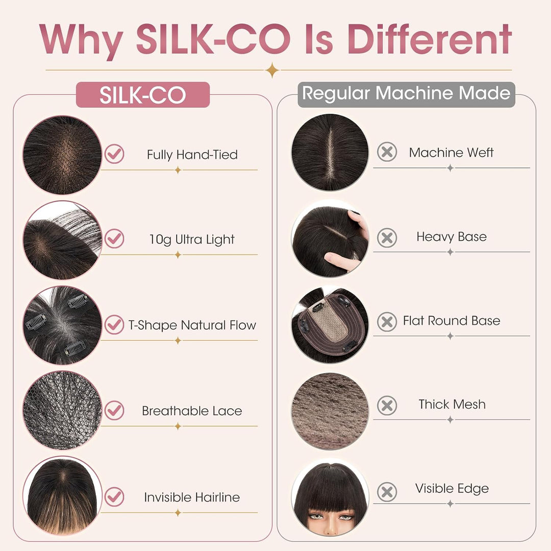 Silk-co Hair Topper Echthaar, 9x12cm handgebunden Basis Toupet Damen Naturschwarz ohne Pony 27cm 13g