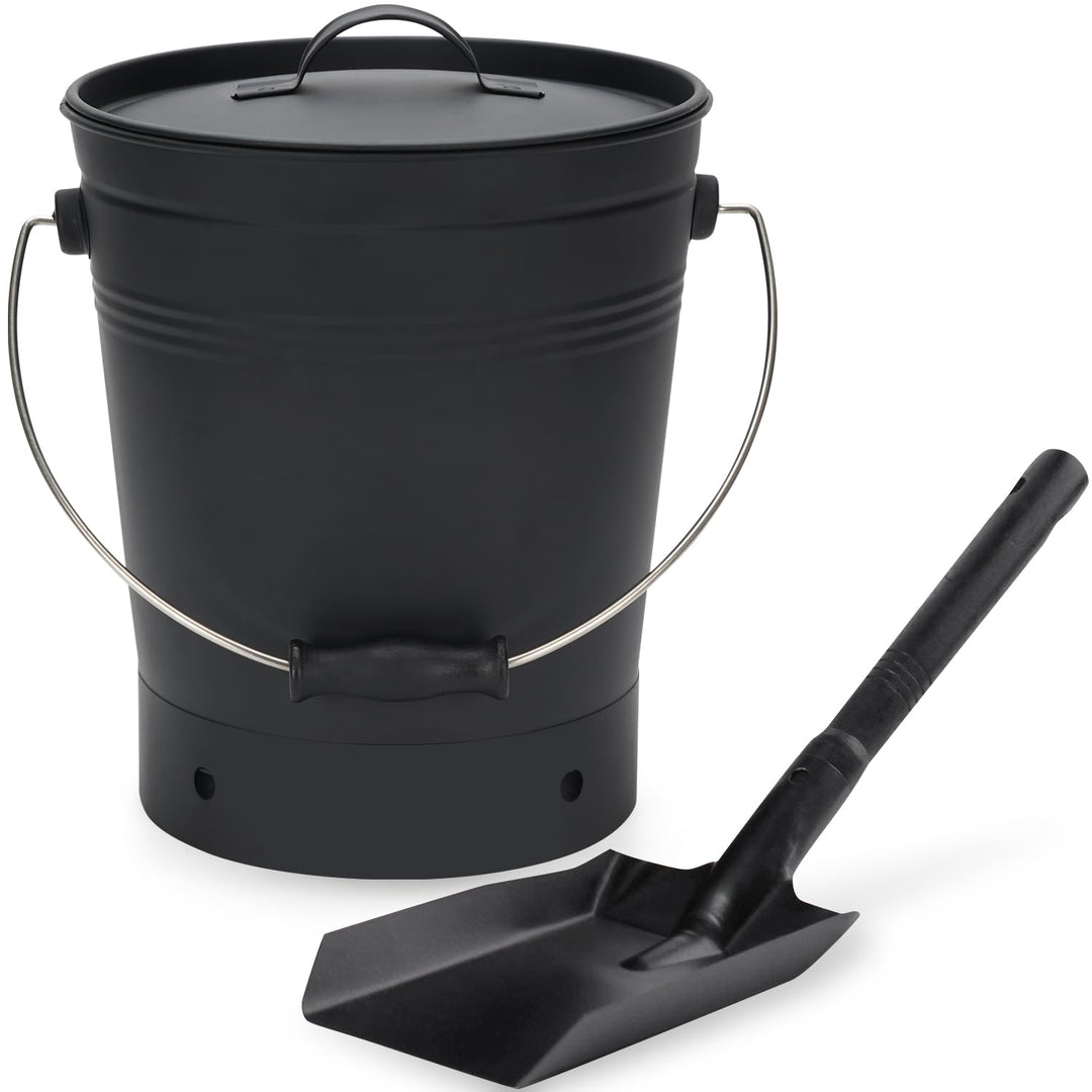INNO STAGE Ash Eimer mit Deckel und Holzgriff Kohleschaufel, Aschenträger Pail Kamin Werkzeuge, Feue