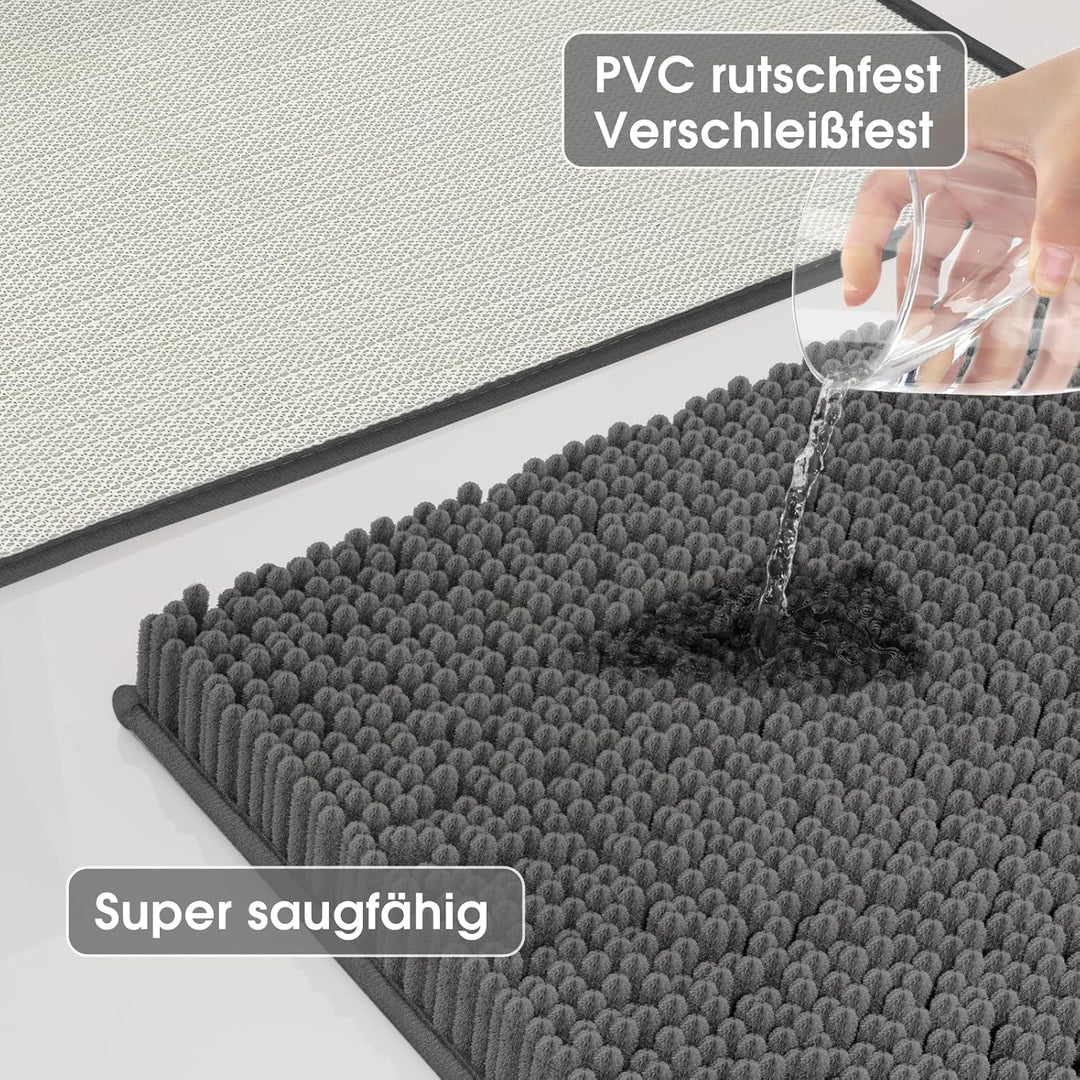 Badezimmerteppich Set 3-Teilig-Weiches Badematten Set mit Rutschfester, Chenille Saugfähige Badteppi