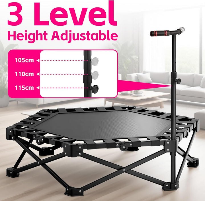 Trampolin Indoor Klappbar, mit Verstellbarem Griff, Trampolin für Jumping Fitness, Einfach zu Organi