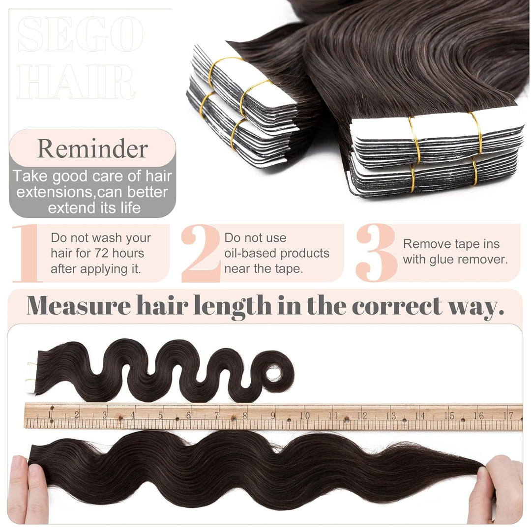 SEGO Tape Extensions Echthaar GEWELLT Klebeband Haarverlängerung 20 Stück 50G mit 10 PCS Doppelseiti